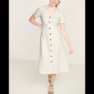 OLD NAVY Short Sleeve White Midi Dress linen blend